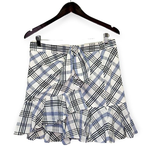 Veronica Beard Women's Size 8 Kaia Plaid Check Wrap Ruffle Skirt Blue & White - Picture 10 of 11